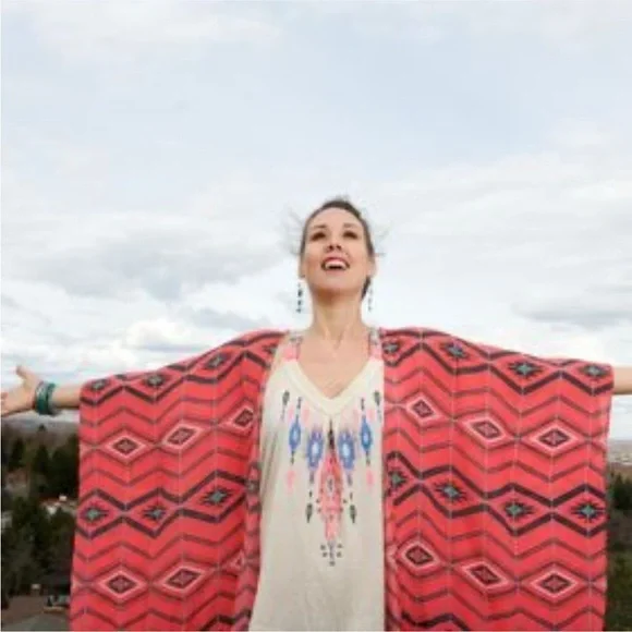 XHILARATION VTG Fringe Southwestern Aztec Kimono Cardigan L/XL Festival Boho - Picture 2 of 9